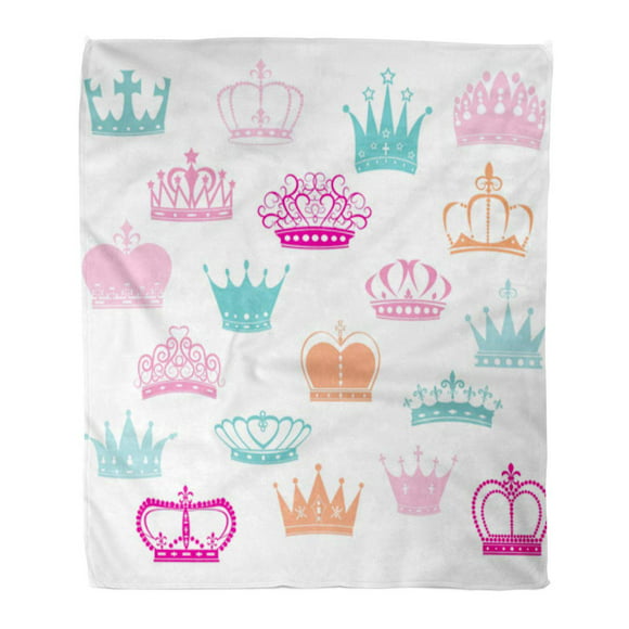 Mint Green Orange Simplistic Cartoon Crown Pattern Royalty Nursery Themed 70 x 90 Cozy Plush for Indoor and Outdoor Use Ambesonne Prince Soft Flannel Fleece Throw Blanket 